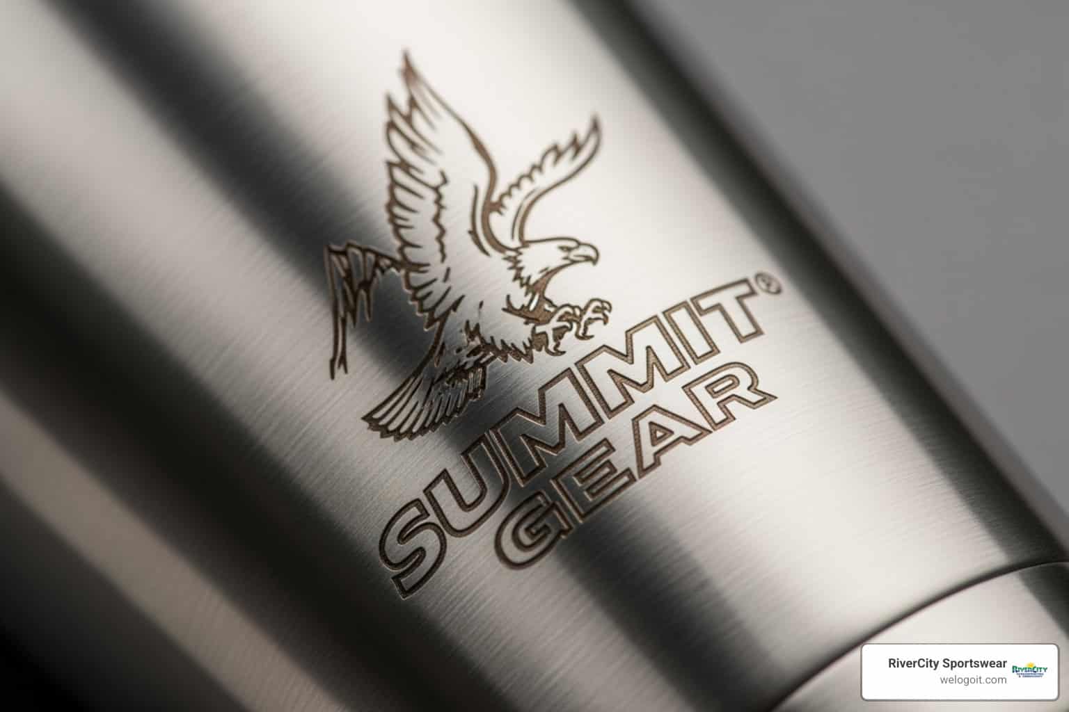 logo laser engraved onto stainless steel tumbler - custom promotional drinkware