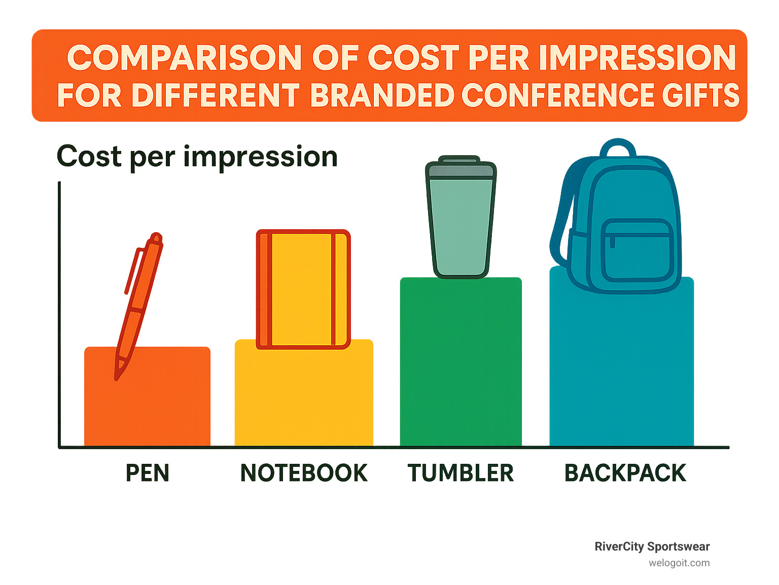 Comparison of cost per impression for different branded conference gifts - branded conference gifts infographic 