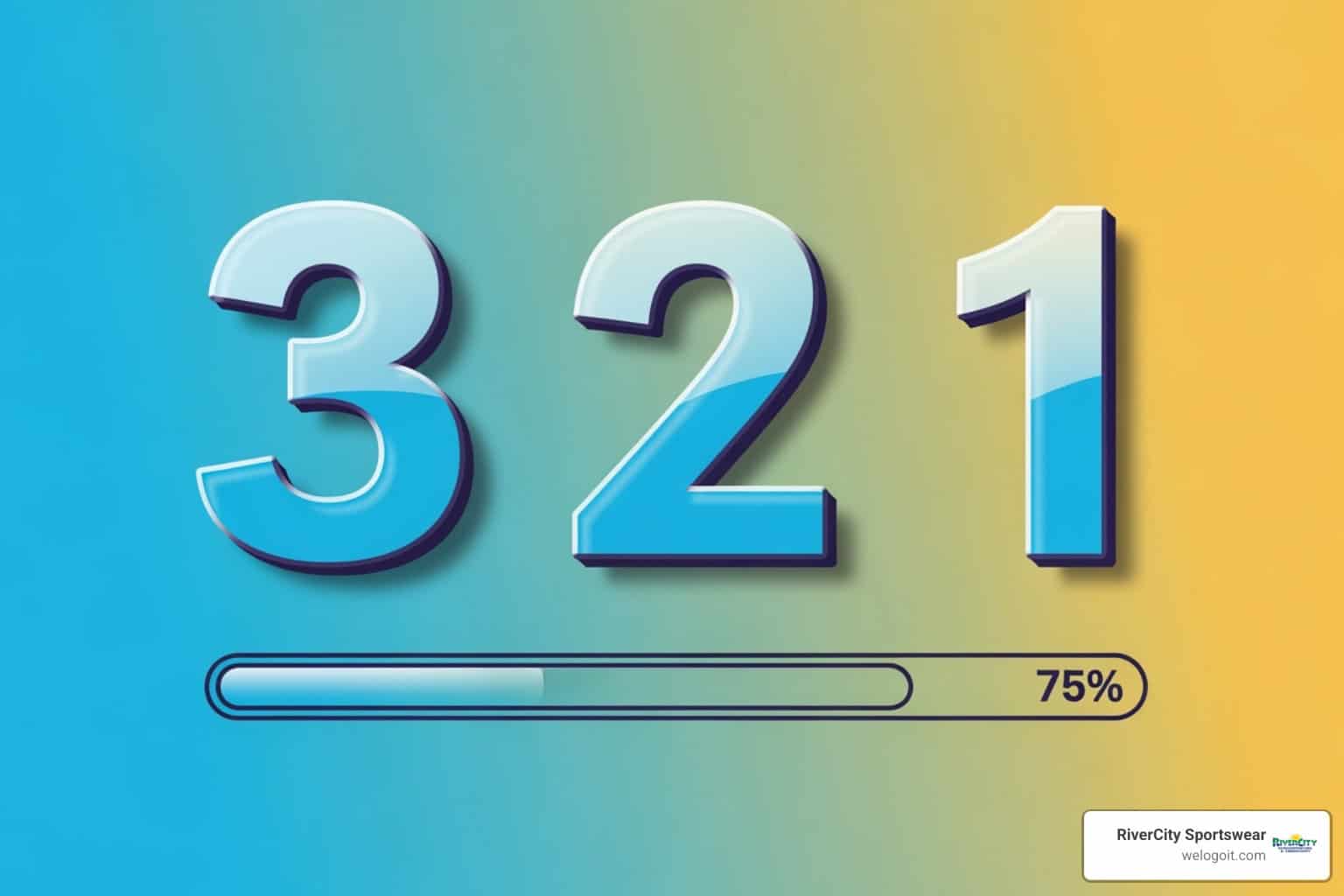3. Bright blue 3D numbers with progress bar on gradient background, symbolizing project progress and printing services.