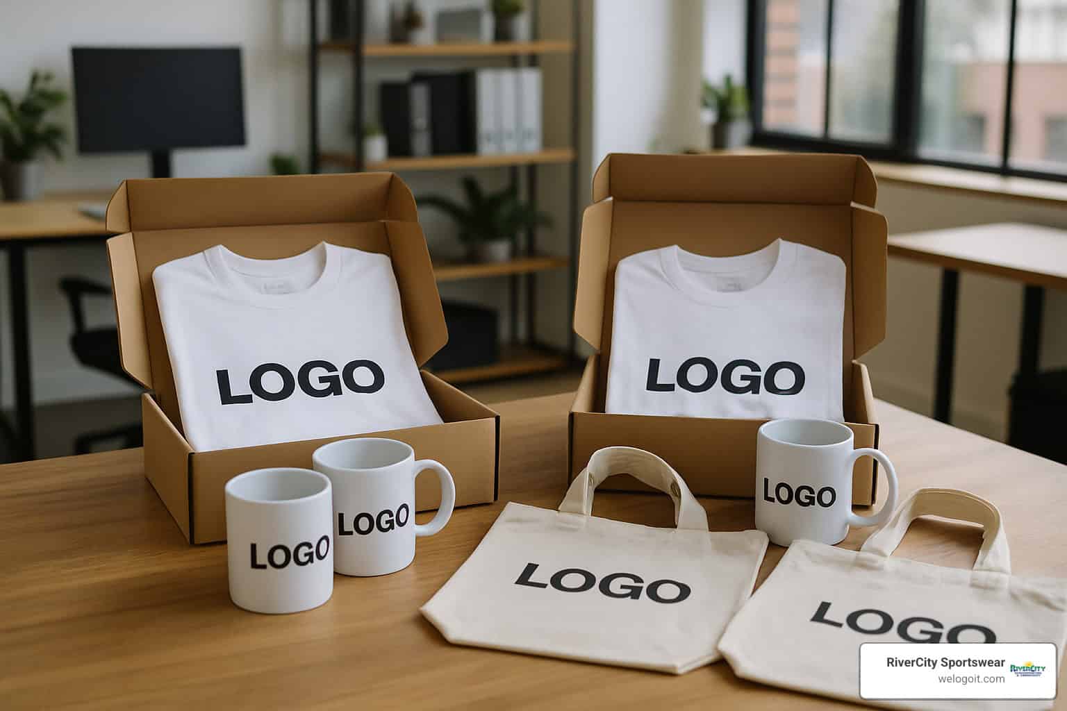finished custom merchandise in branded packaging - custom design support