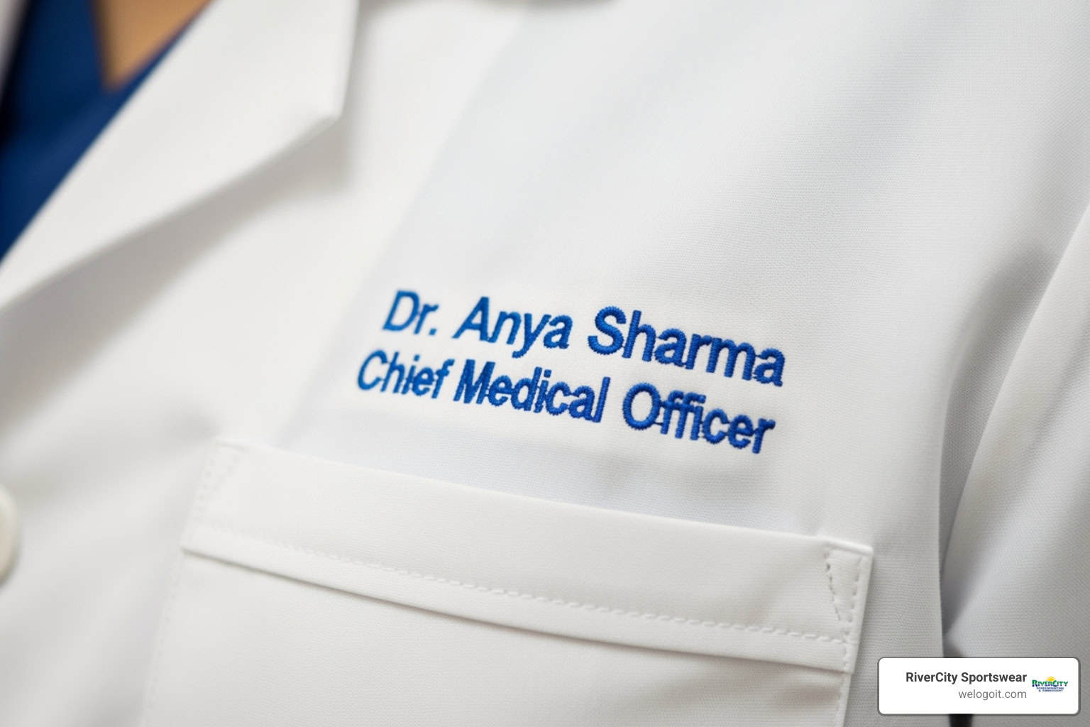 Customized medical staff uniform with embroidery for Rivercity Screenprinting and Medical apparel.
