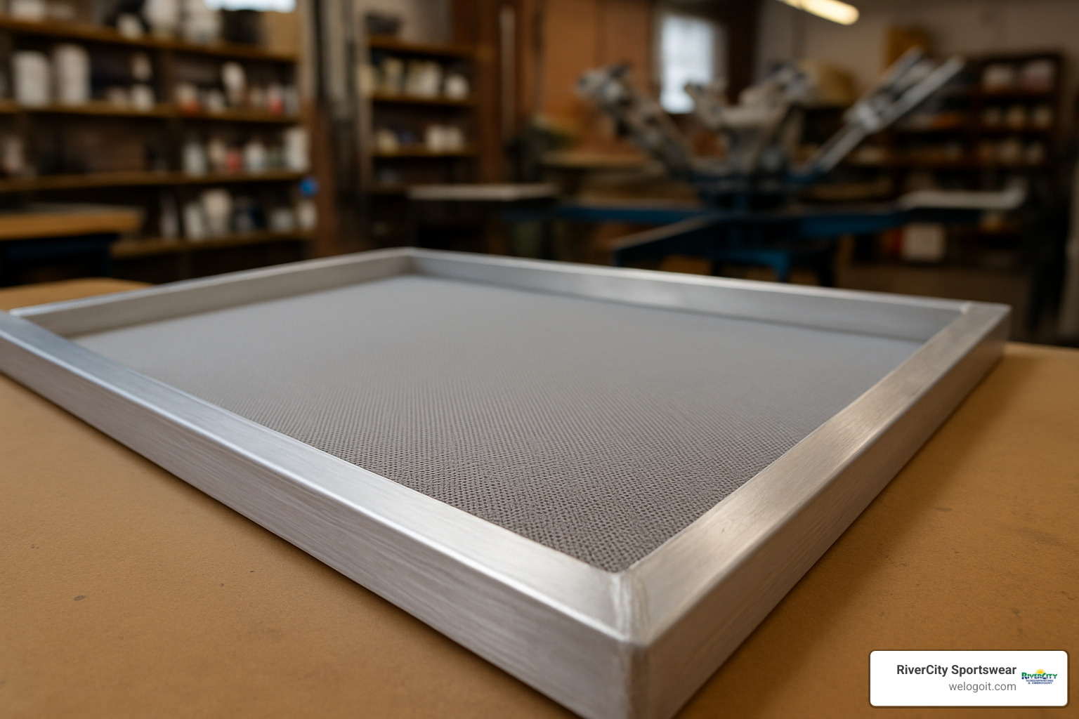 stretched mesh screen in aluminum frame - materials used in silkscreen printing